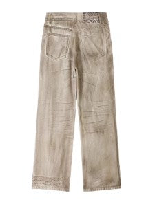 Distressed Patchwork Wide-Leg Dirty Denim Pants [ID:0216PA]