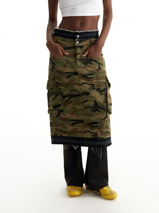 Vintage Distressed Camouflage Cargo Skirt [ID:0217SK]