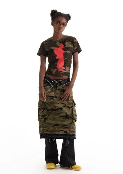 Vintage Distressed Camouflage Cargo Skirt [ID:0217SK]