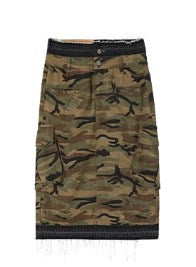 Vintage Distressed Camouflage Cargo Skirt [ID:0217SK]