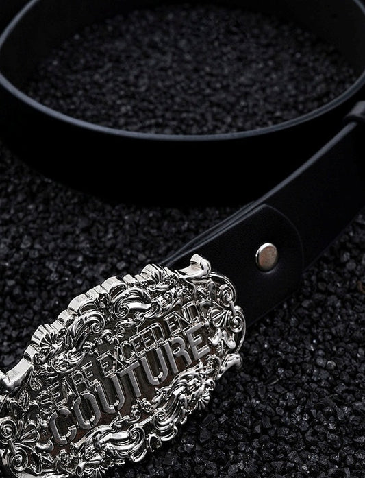 Men's Original Personalized Custom Metallic Silver Logo Leather Belt [ID:0223BE]