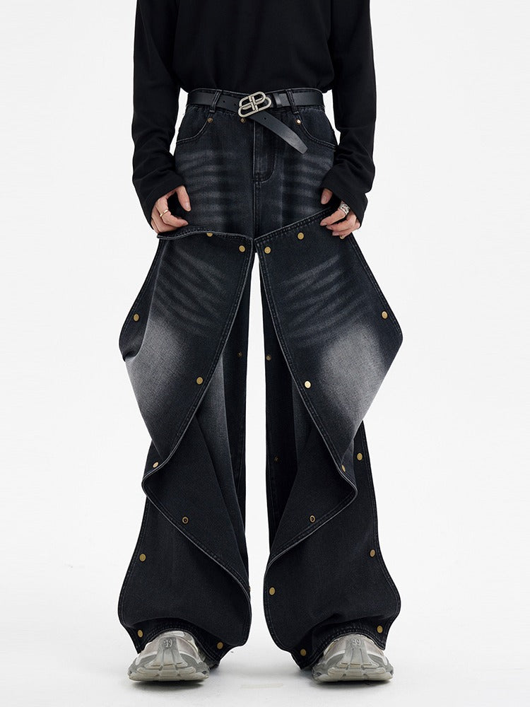 Men's Black to Gray Gradient Denim Pants [ID:0226PA]