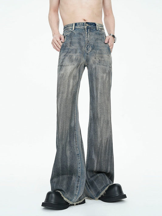 American Vintage Street Style Distressed Washed Long Flared Pants [ID:0227PA]