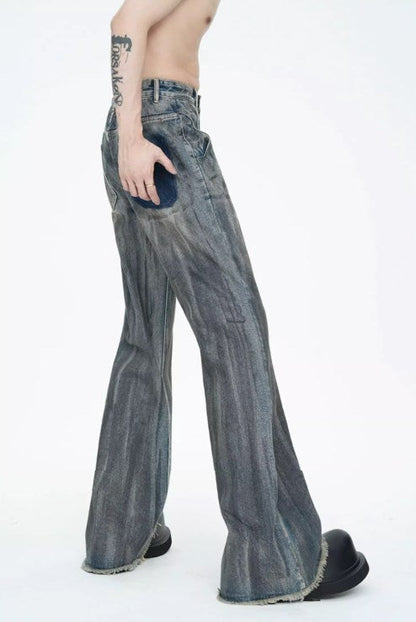 American Vintage Street Style Distressed Washed Long Flared Pants [ID:0227PA]