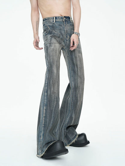 American Vintage Street Style Distressed Washed Long Flared Pants [ID:0227PA]