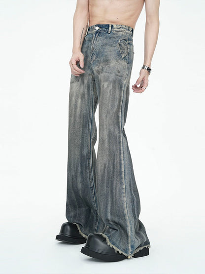 American Vintage Street Style Distressed Washed Long Flared Pants [ID:0227PA]