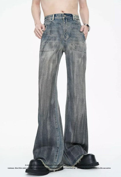 American Vintage Street Style Distressed Washed Long Flared Pants [ID:0227PA]