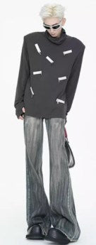 American Vintage Street Style Distressed Washed Long Flared Pants [ID:0227PA]