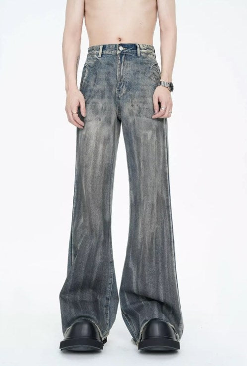 American Vintage Street Style Distressed Washed Long Flared Pants [ID:0227PA]