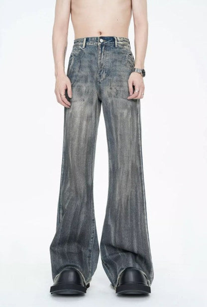 American Vintage Street Style Distressed Washed Long Flared Pants [ID:0227PA]