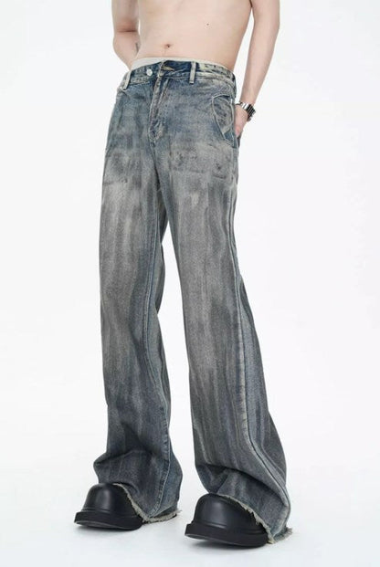 American Vintage Street Style Distressed Washed Long Flared Pants [ID:0227PA]