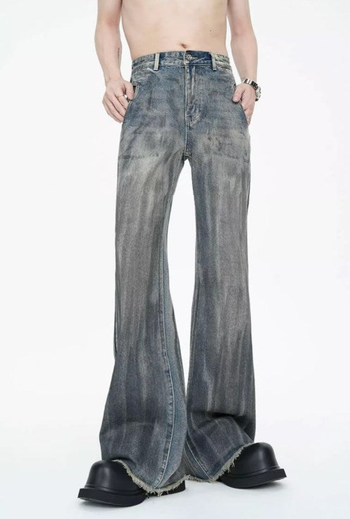 American Vintage Street Style Distressed Washed Long Flared Pants [ID:0227PA]