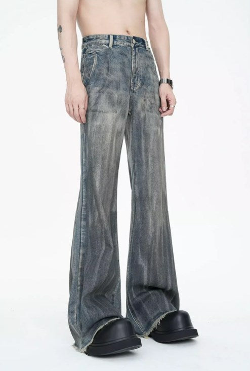 American Vintage Street Style Distressed Washed Long Flared Pants [ID:0227PA]
