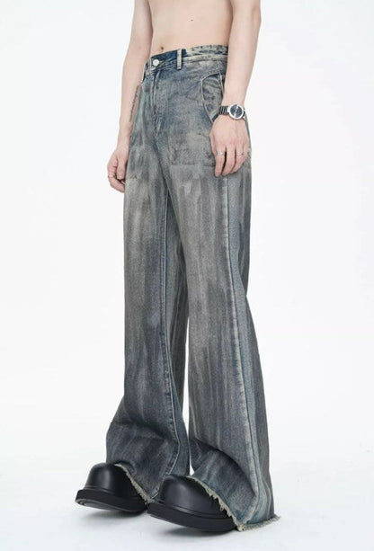 American Vintage Street Style Distressed Washed Long Flared Pants [ID:0227PA]