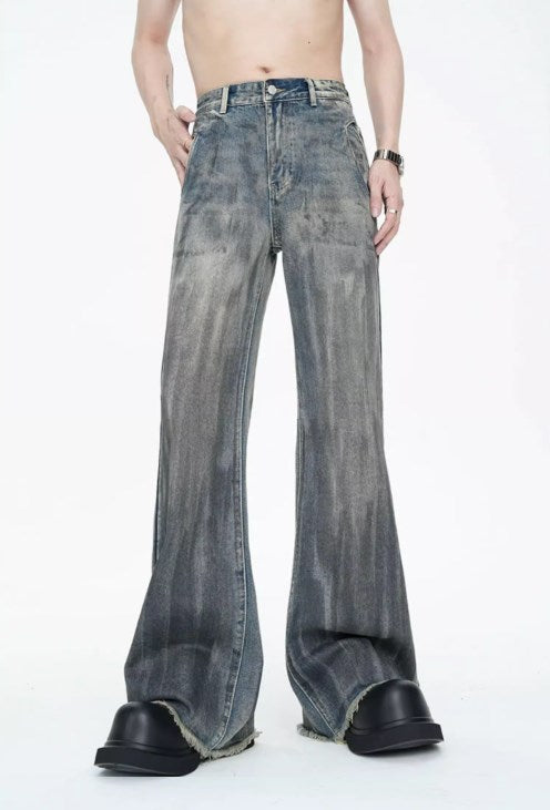 American Vintage Street Style Distressed Washed Long Flared Pants [ID:0227PA]