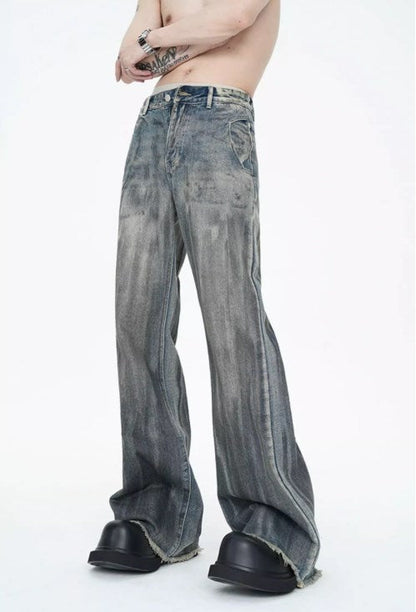 American Vintage Street Style Distressed Washed Long Flared Pants [ID:0227PA]