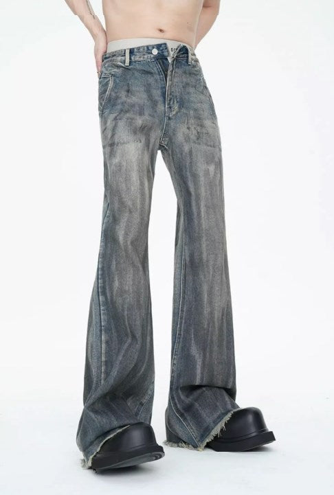 American Vintage Street Style Distressed Washed Long Flared Pants [ID:0227PA]