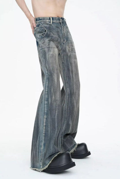 American Vintage Street Style Distressed Washed Long Flared Pants [ID:0227PA]