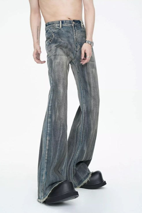 American Vintage Street Style Distressed Washed Long Flared Pants [ID:0227PA]