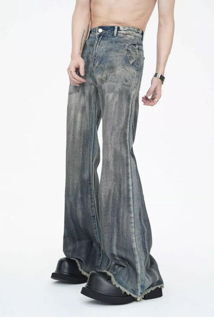 American Vintage Street Style Distressed Washed Long Flared Pants [ID:0227PA]