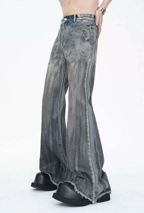 American Vintage Street Style Distressed Washed Long Flared Pants [ID:0227PA]