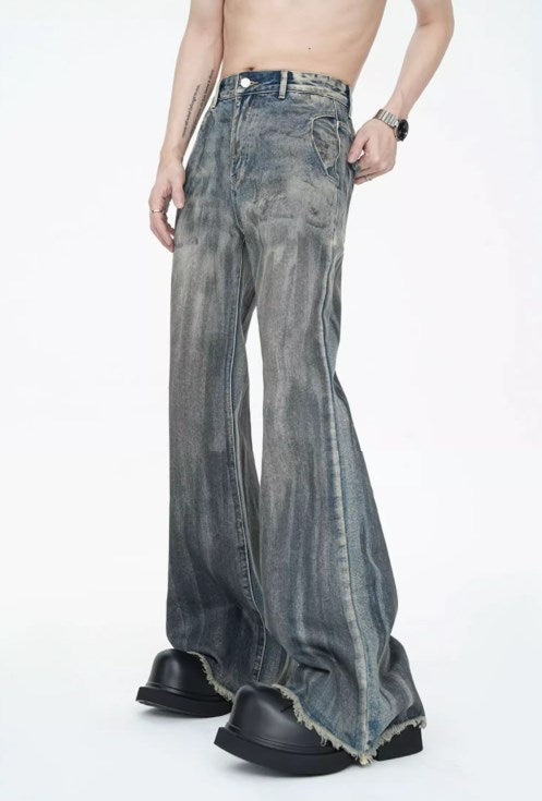 American Vintage Street Style Distressed Washed Long Flared Pants [ID:0227PA]