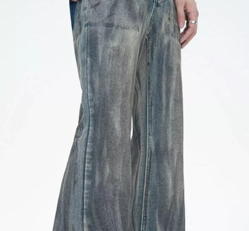 American Vintage Street Style Distressed Washed Long Flared Pants [ID:0227PA]