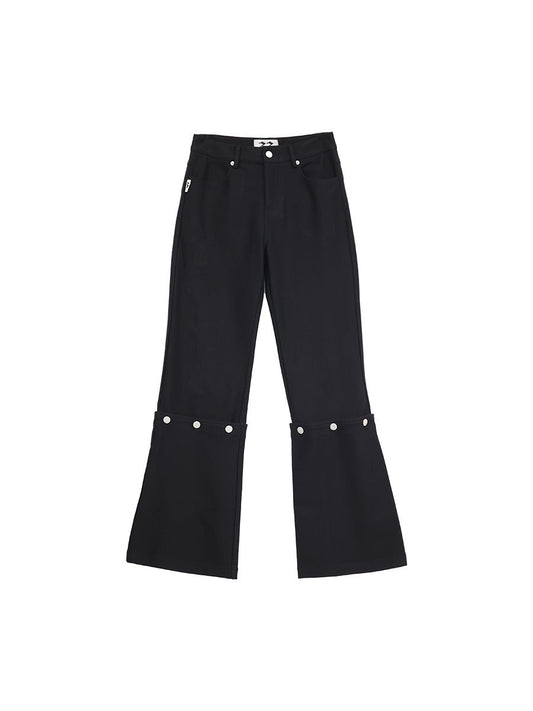 Detachable Black Twill Slim-Fit Winter Flared Pants [ID:0228PA]