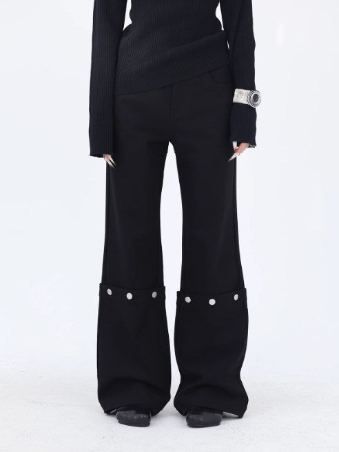 Detachable Black Twill Slim-Fit Winter Flared Pants [ID:0228PA]