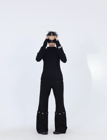 Detachable Black Twill Slim-Fit Winter Flared Pants [ID:0228PA]