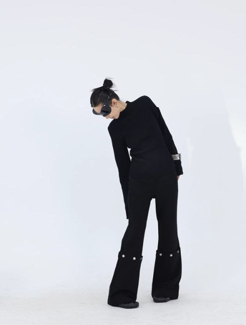 Detachable Black Twill Slim-Fit Winter Flared Pants [ID:0228PA]