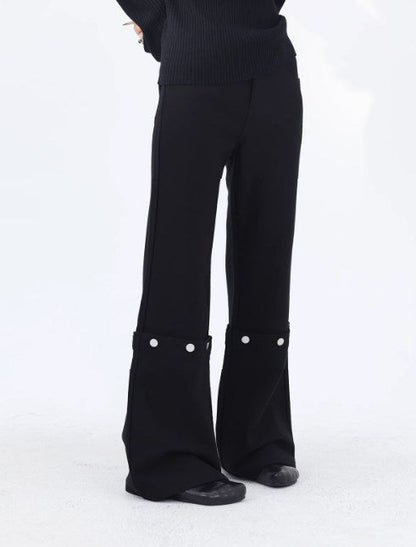 Detachable Black Twill Slim-Fit Winter Flared Pants [ID:0228PA]