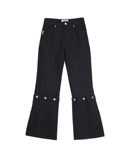 Detachable Black Twill Slim-Fit Winter Flared Pants [ID:0228PA]