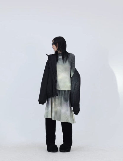 Lava Gray Faded Print Brushed Long-Sleeve and Skirt [ID:0231SU]