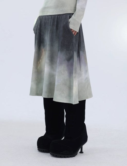 Lava Gray Faded Print Brushed Long-Sleeve and Skirt [ID:0231SU]