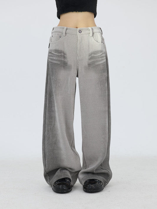 Gray Beige Chenille Vintage Corduroy Wide Pants [ID:0232PA]