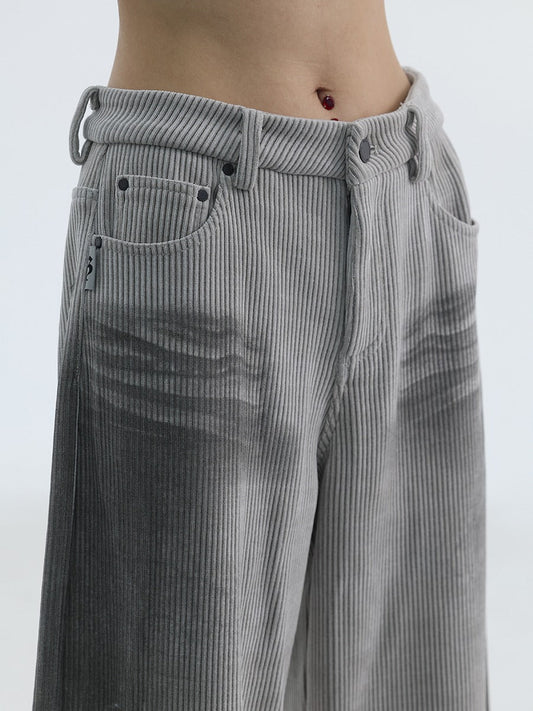 Gray Beige Chenille Vintage Corduroy Wide Pants [ID:0232PA]