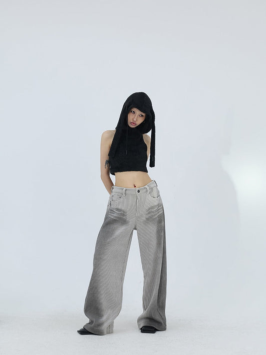 Gray Beige Chenille Vintage Corduroy Wide Pants [ID:0232PA]