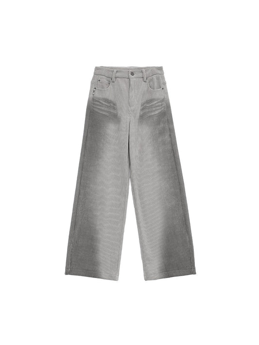 Gray Beige Chenille Vintage Corduroy Wide Pants [ID:0232PA]