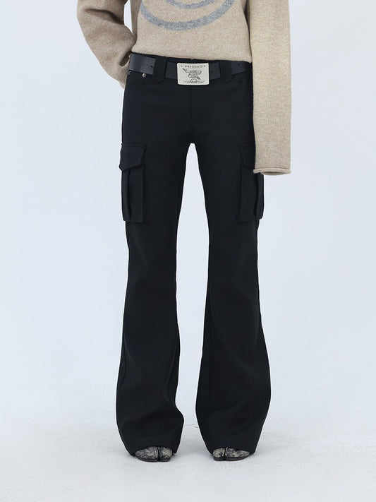 Black Low-Rise Tailored Flare Cargo Pants [ID:0233PA]