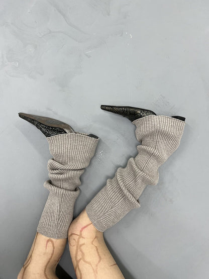 Subculture-Inspired Wool Blend Knitted Layered Leg Socks [ID:0234OT]