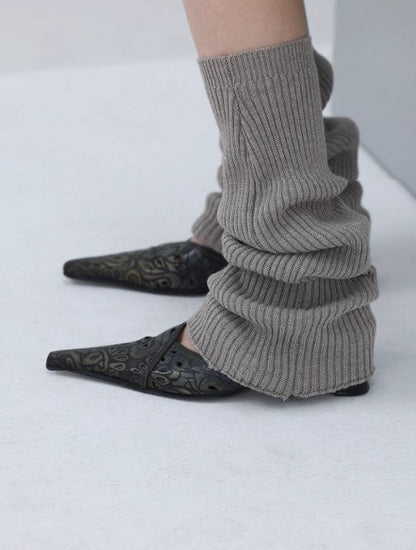 Subculture-Inspired Wool Blend Knitted Layered Leg Socks [ID:0234OT]