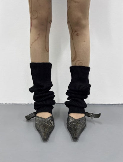 Subculture-Inspired Wool Blend Knitted Layered Leg Socks [ID:0234OT]