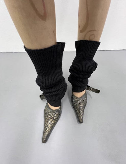 Subculture-Inspired Wool Blend Knitted Layered Leg Socks [ID:0234OT]