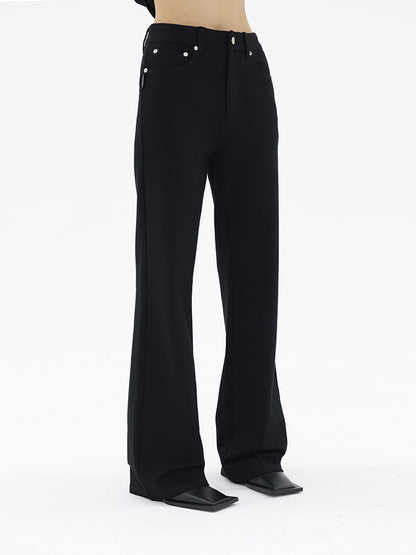 Straight Leg Structure Black Roman Fabric Pants [ID:0237PA]