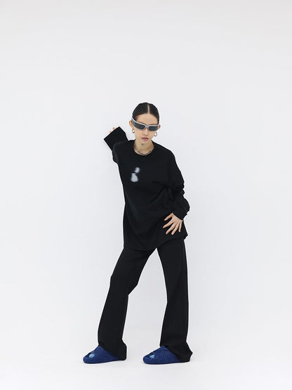 Straight Leg Structure Black Roman Fabric Pants [ID:0237PA]