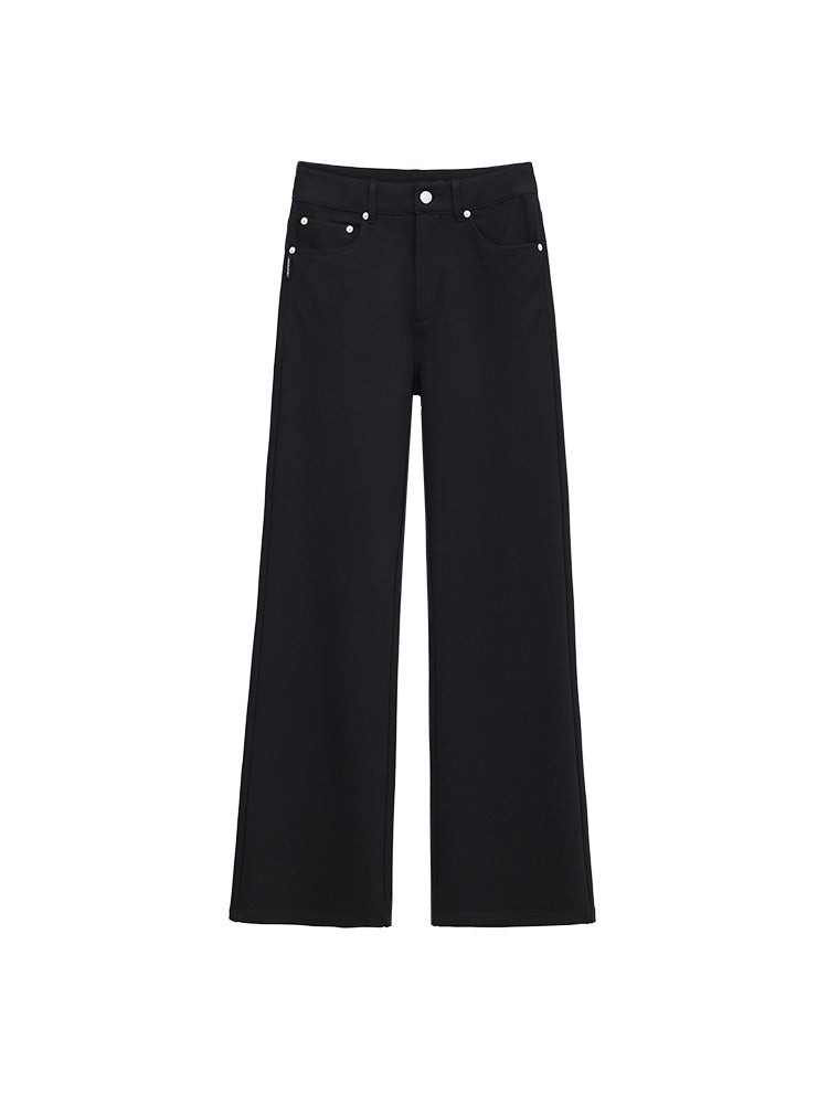 Straight Leg Structure Black Roman Fabric Pants [ID:0237PA]