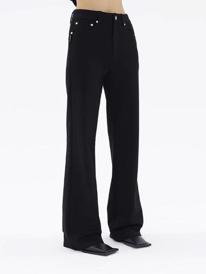 Straight Leg Structure Black Roman Fabric Pants [ID:0237PA]