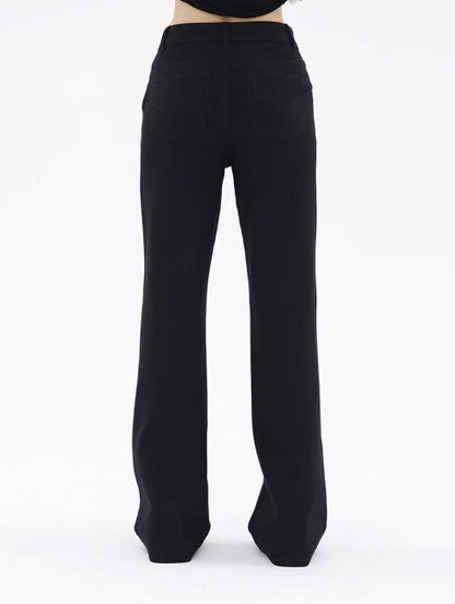 Straight Leg Structure Black Roman Fabric Pants [ID:0237PA]