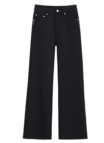 Straight Leg Structure Black Roman Fabric Pants [ID:0237PA]